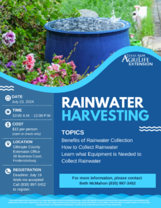 This is the picture of a flyer for the Fredericksburg Rainwater Harvesting program. 